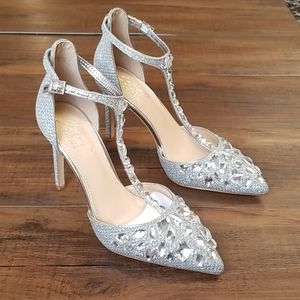 Badgley Mischka Silver Embellished Heels